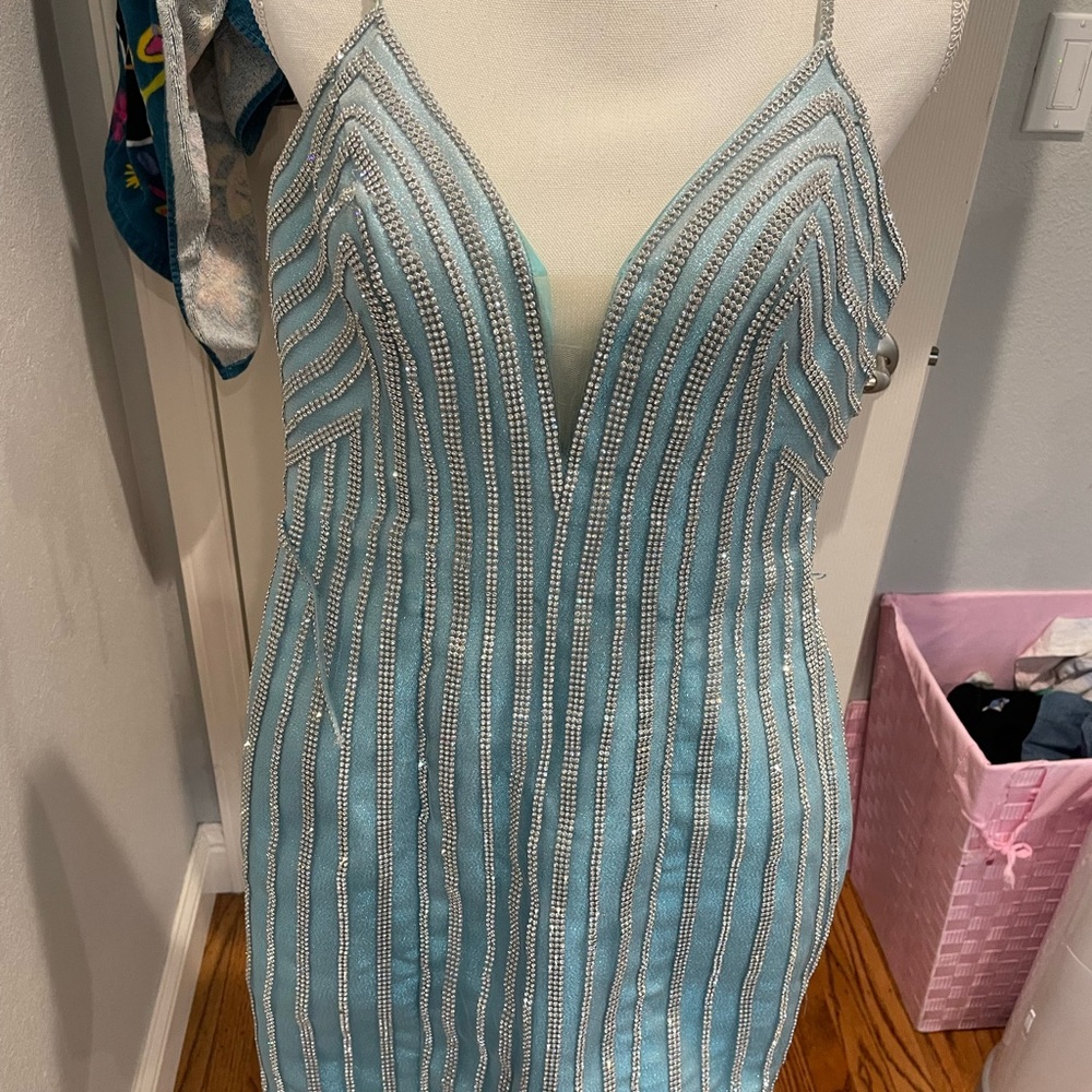 Elegant Blue Striped Dress